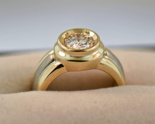 top quality custom 18k gold bezel set ring with 1ct round diamond 2