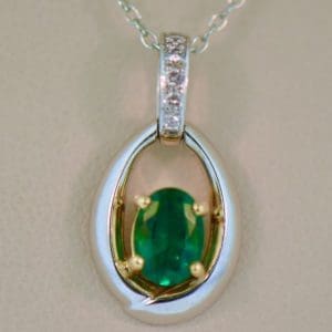 top quality oval natural emerald and diamond pendant white gold 2