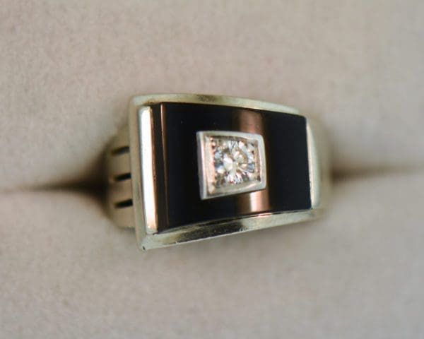 unisex late deco black onyx and diamond buckle ring white gold 5