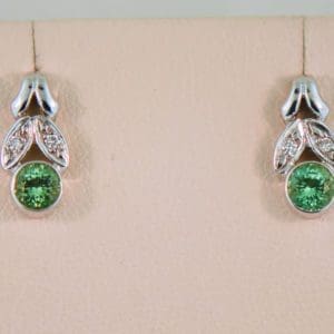 vintage earrings with round mint tourmaline and diamonds