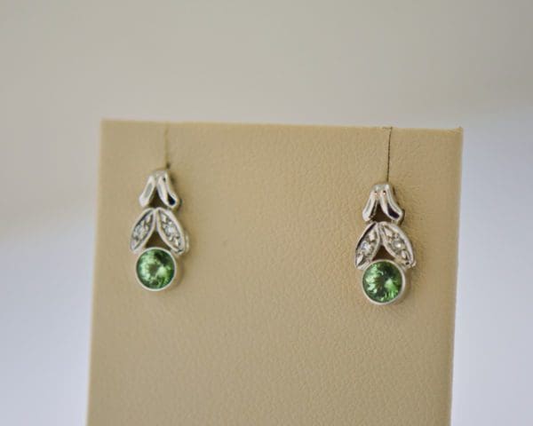 vintage earrings with round mint tourmaline and diamonds 3