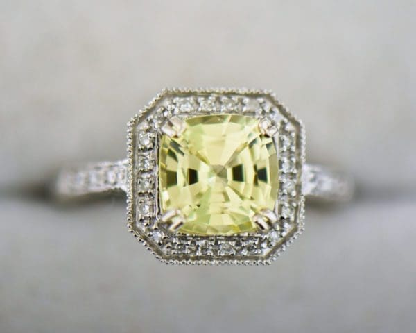 yellow sapphire vintage style halo engagement ring white gold 3