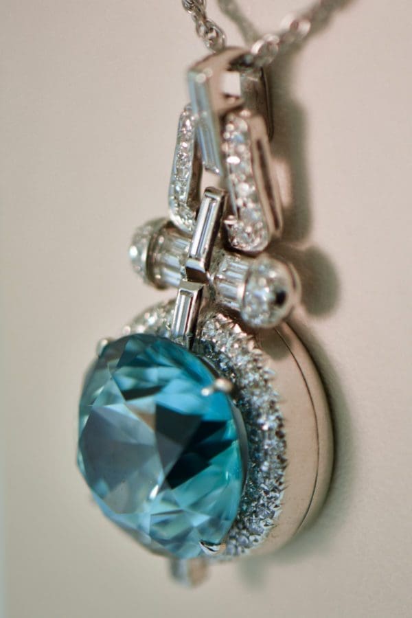 amazing 15ct round blue zircon and diamond platinum pendant 6