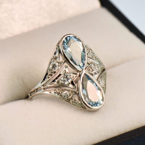 edwardian double pear shape aquamarine ring in platinum 2