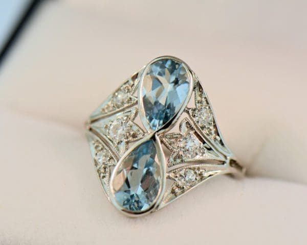 edwardian double pear shape aquamarine ring in platinum 5