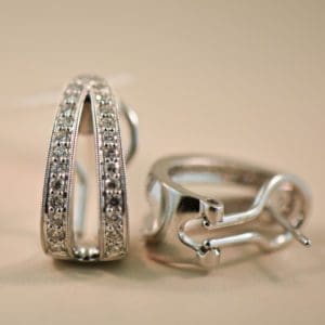elegant white gold diamond double hoop earrings with omega backs