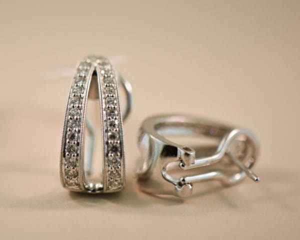 elegant white gold diamond double hoop earrings with omega backs