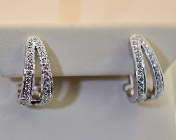 elegant white gold diamond double hoop earrings with omega backs 4