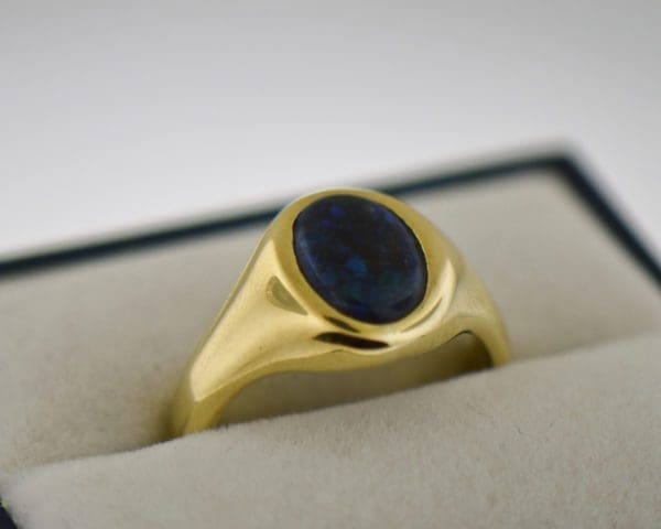gents ring with australian black opal with blue green hues 2