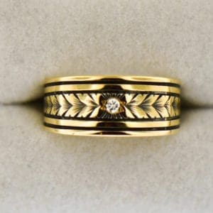 vintage mens wedding band engraved gold with diamond