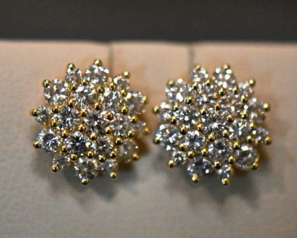 yellow gold round diamond pave cocktail cluster stud earrings 4