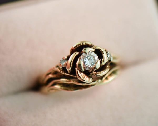 carved rose ring flower engagement ring circa 1970 diamonds 4