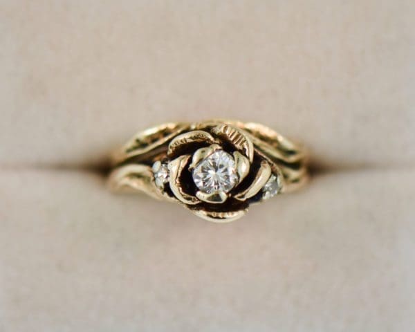 carved rose ring flower engagement ring circa 1970 diamonds 5