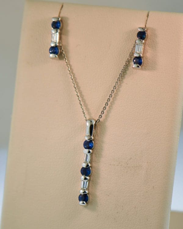 estate sapphire and diamond pendant and earring set 2