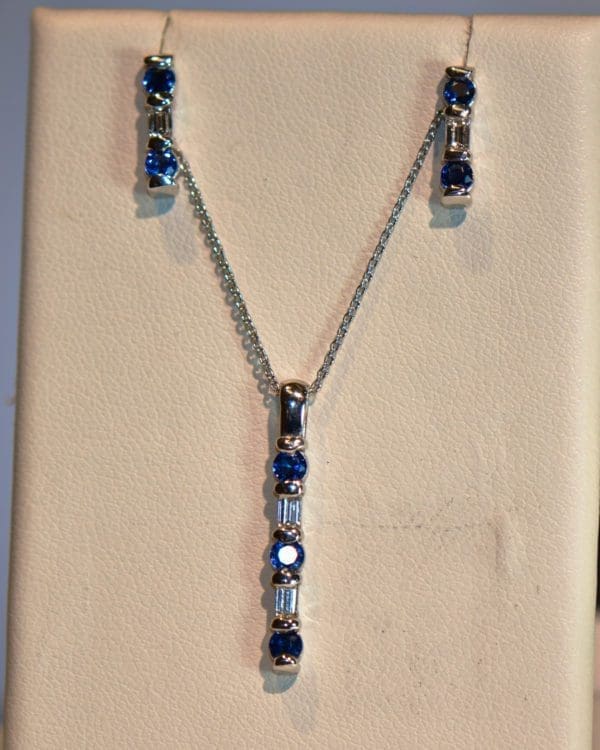 estate sapphire and diamond pendant and earring set 4
