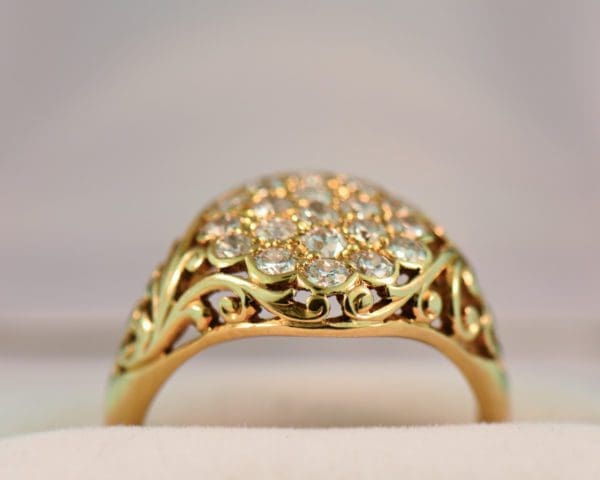 antique unisex carved gold and diamond pave cluster ring 3