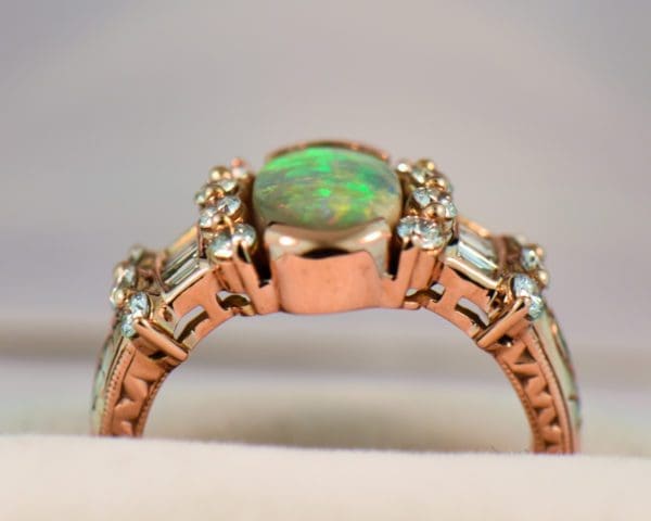 custom rose gold cocktail ring with baguette diamonds and australian opal 5