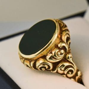 antique bloodstone and chased gold repousse gents signet ring