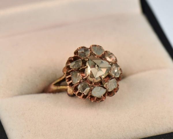 antique rose gold rose cut diamond cluster ring