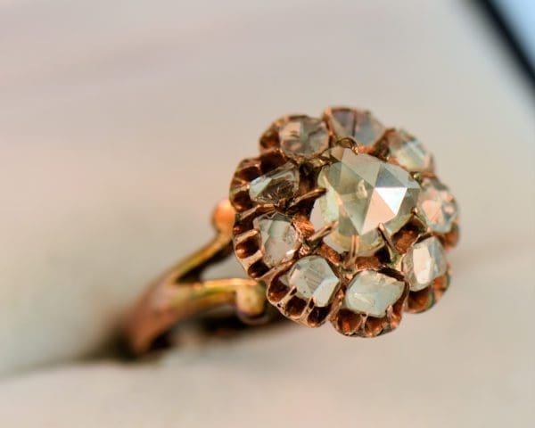 antique rose gold rose cut diamond cluster ring 4
