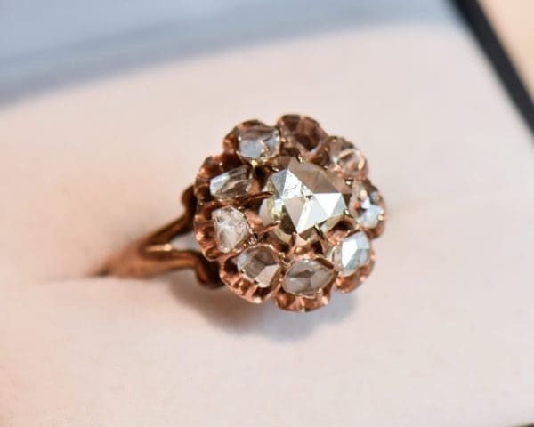 antique rose gold rose cut diamond cluster ring 5