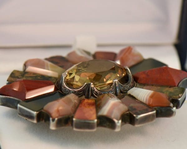 antique scottish agate pebble brooch with cairngorm citrine and agate inlay 6