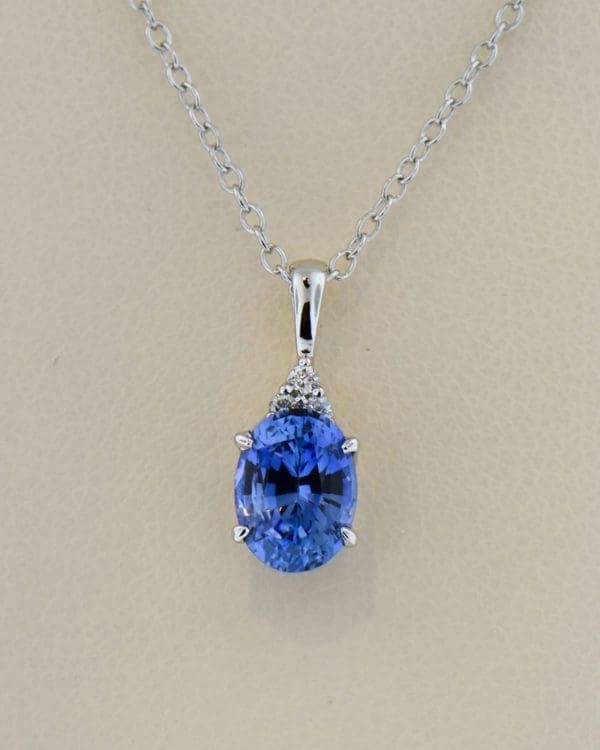 Dainty White Gold Pendant with Ceylon Blue Sapphire & Diamonds ...