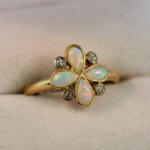 edwardian opal and diamond clover cluster ring