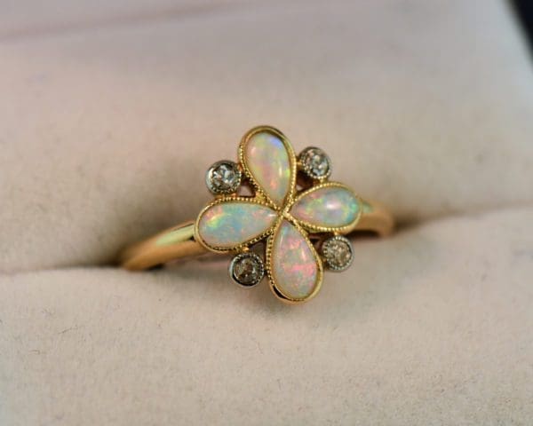 edwardian opal and diamond clover cluster ring