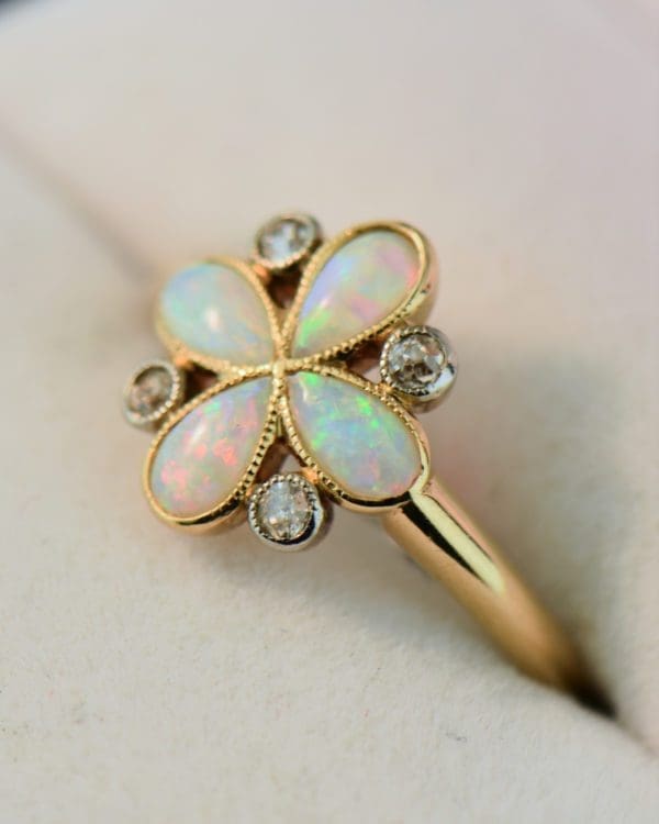 edwardian opal and diamond clover cluster ring 4