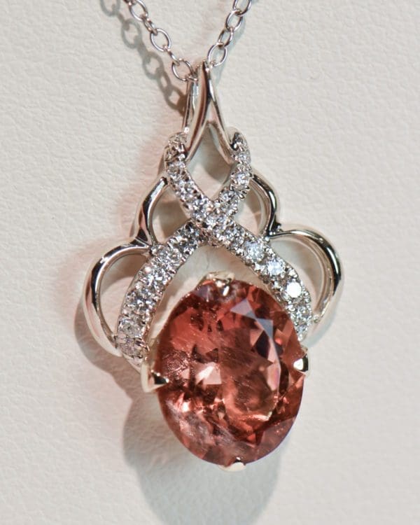 peachy orange oregon sunstone and diamond pendant 3