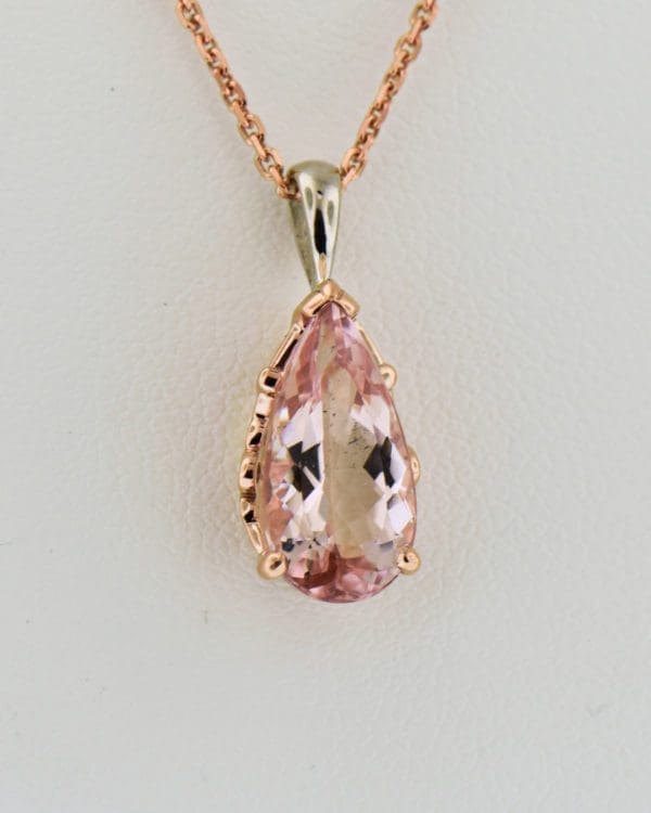 pear shape morganite solitaire pendant rose and white gold