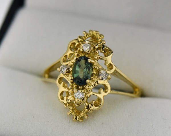 yellow gold cocktail ring with alexandrite and diamonds 3