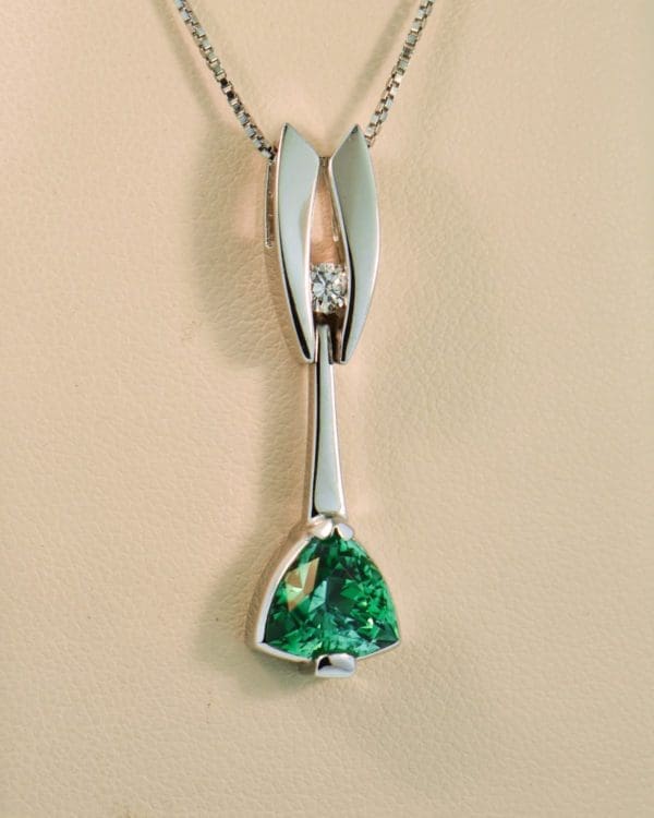 artistic custom drop pendant with triangular teal tourmaline