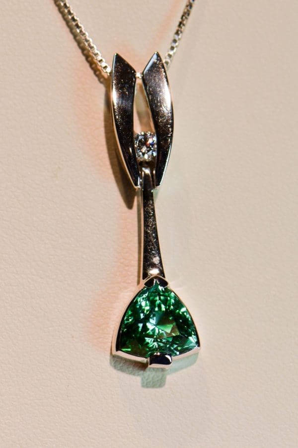 artistic custom drop pendant with triangular teal tourmaline 3