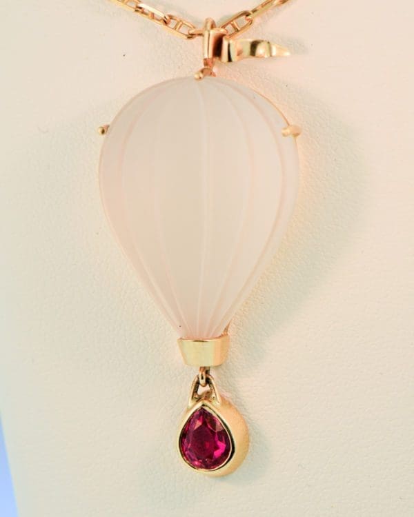 estate hot air baloon jewelry pendant earrings quartz and red spinel in gold 4