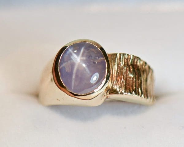 estate unisex ring with lavender star sapphire and textured gold 2