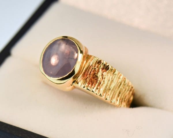 estate unisex ring with lavender star sapphire and textured gold 4