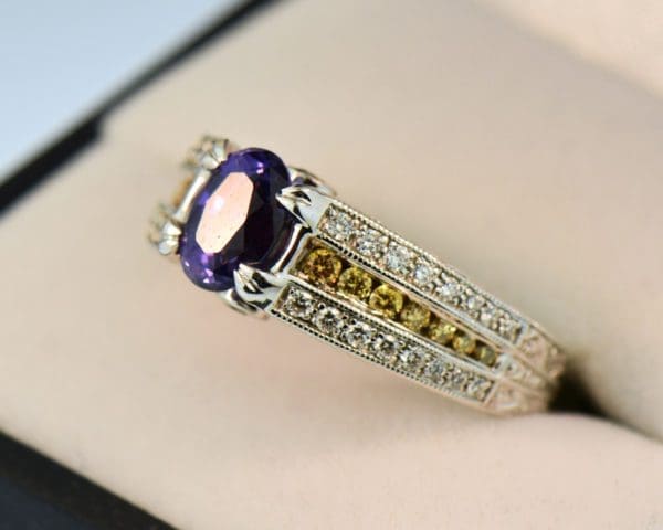 fwcj custom ring with untreated purple sapphire and yellow diamonds 3