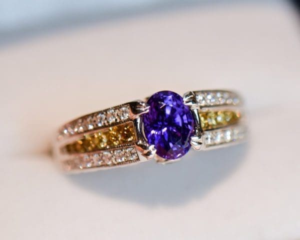 fwcj custom ring with untreated purple sapphire and yellow diamonds 4