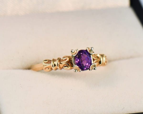 late deco dainty purple sapphire solitaire ring