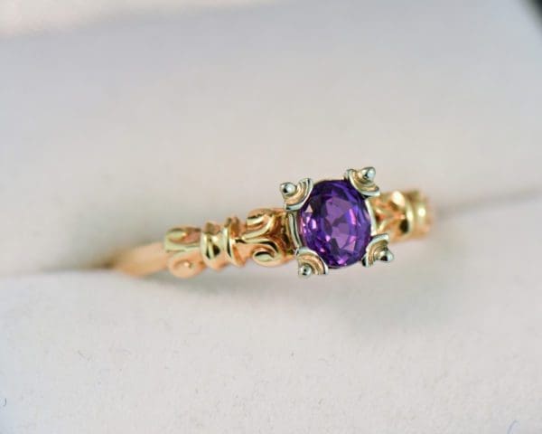 late deco dainty purple sapphire solitaire ring 3