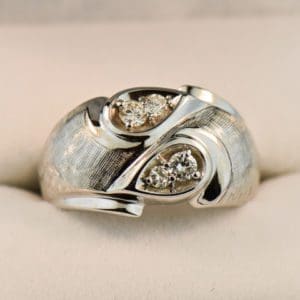 mid century gents diamond bypass ring textured white gold
