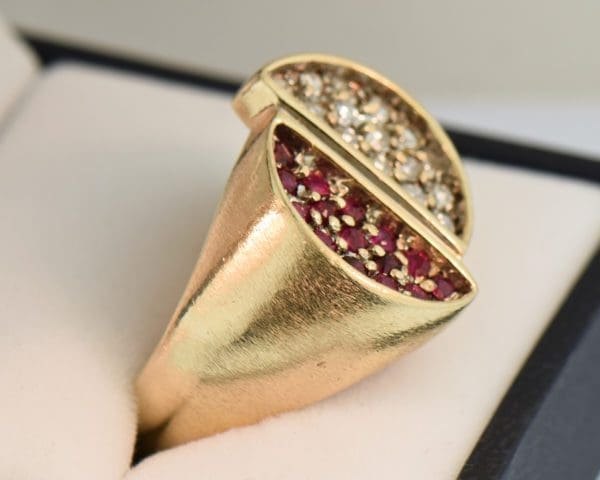 mid century gold mens yin yang ring with rubies and diamonds 3