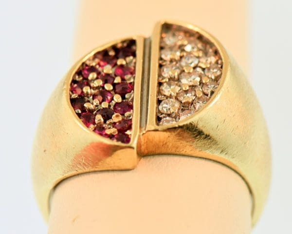mid century gold mens yin yang ring with rubies and diamonds 4