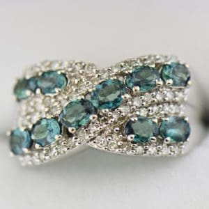 natural alexandrite crossover cluster band with diamond accents