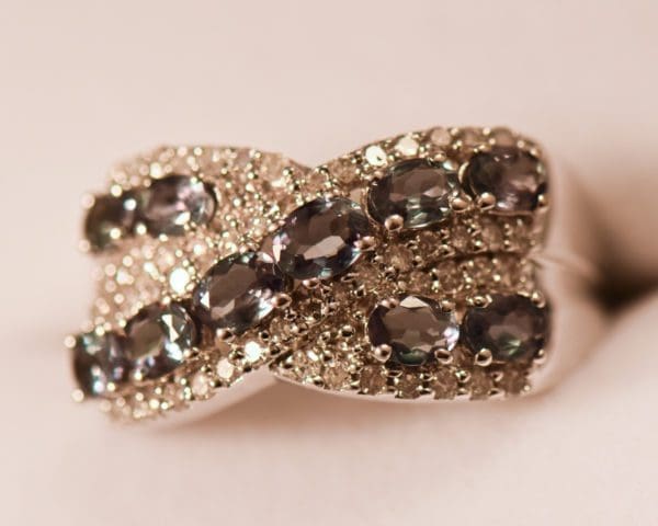 natural alexandrite crossover cluster band with diamond accents 2
