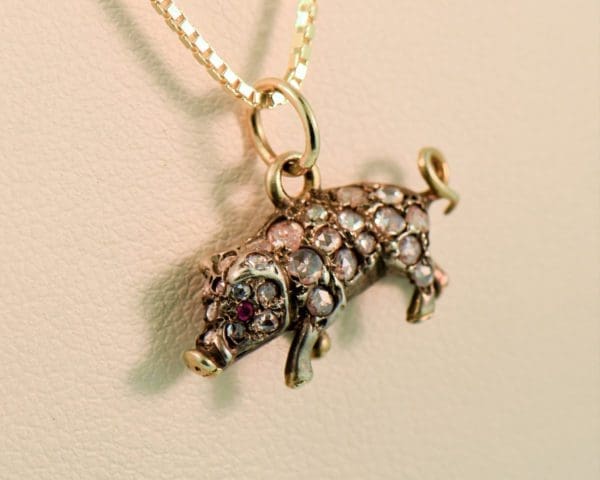 victorian pig charm gold and diamond pendant little piggie 4