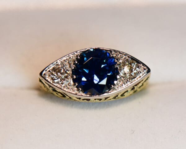 antiqe dark teal montana sapphire engagement ring eye shape 2