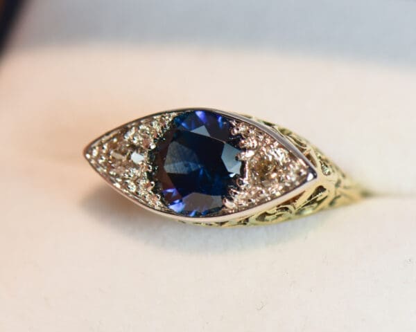 antiqe dark teal montana sapphire engagement ring eye shape 3